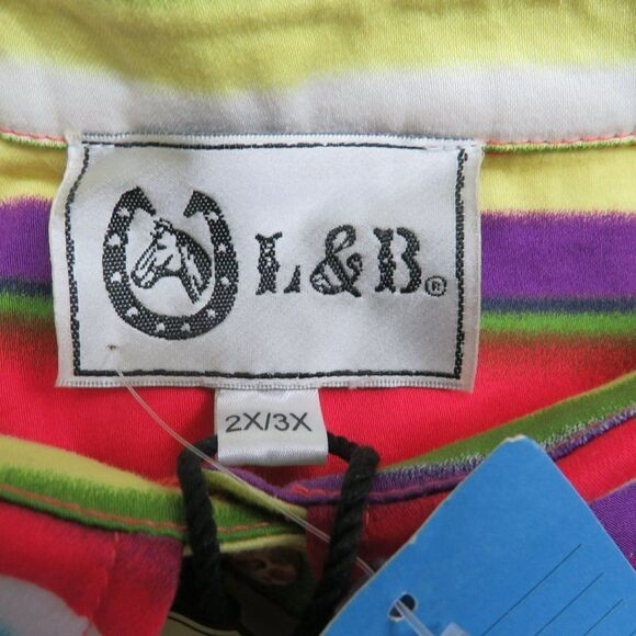 L&B Bright Stripes Button Down Shirt Dress Size 3XL Floral Buttons Pockets NEW - Picture 3 of 9